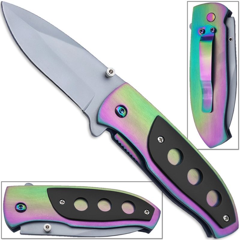 Titanium Coated Vengeance Knife Aus-8 Steel Manual Folding Edc Tough Carry Ccw