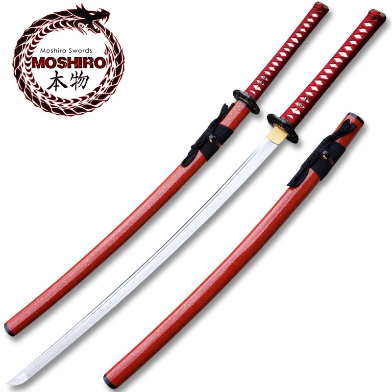 Moshiro 1095 High Carbon Steel Red Gold Splash Glossy Scabbard