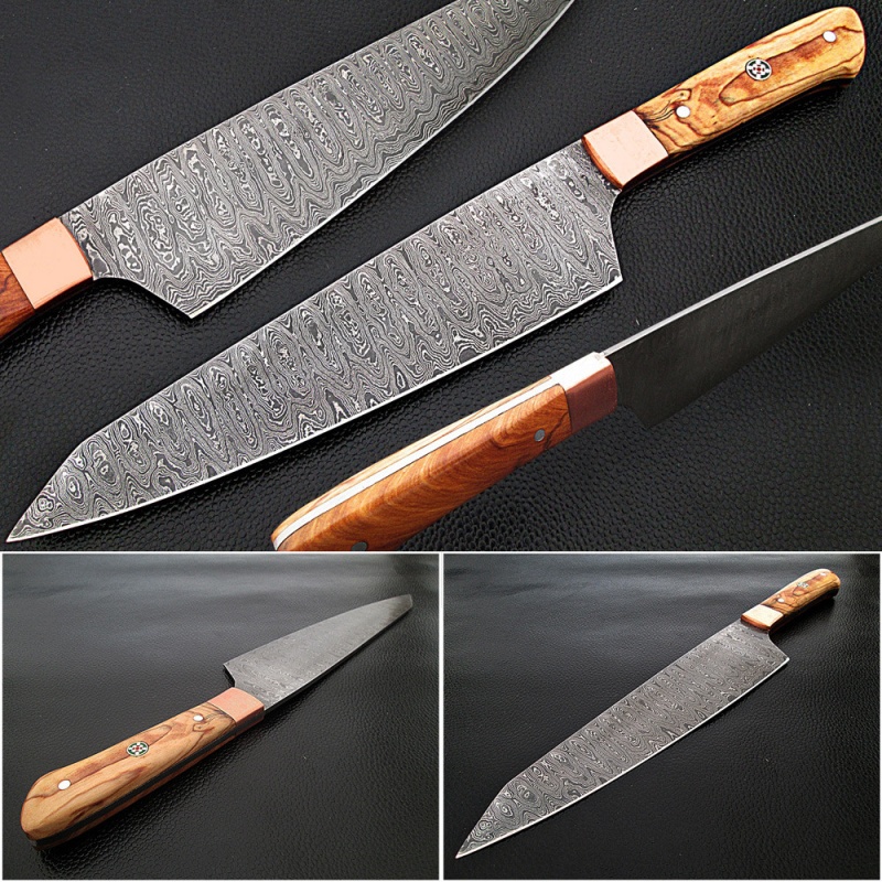 Gyuto Forged Chef Knife Olivewood Handle Damascus 1095 Hc Steel By White Deer