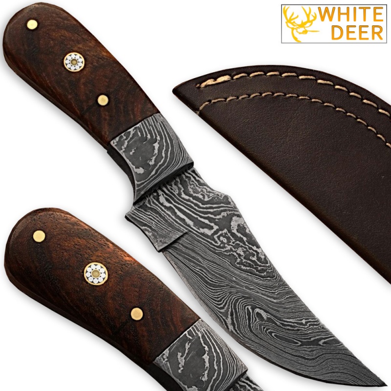 Custom Damascus Steel Skinner Knife with Hardwood Handle