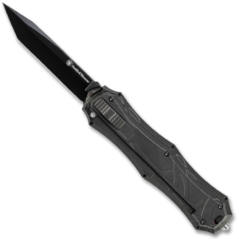 Smith & Wesson Otf Assisted 3.6" Black Tanto Blade, Black Aluminum Handles