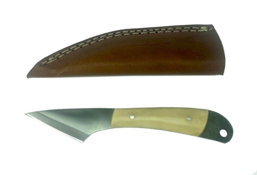 Damascus Steel Kiridashi - Japanese Utility Knife Leather Sheath Custom Handmade