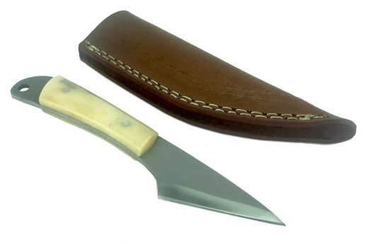 Damascus Steel Kiridashi - Japanese Utility Knife Leather Sheath Custom Handmade