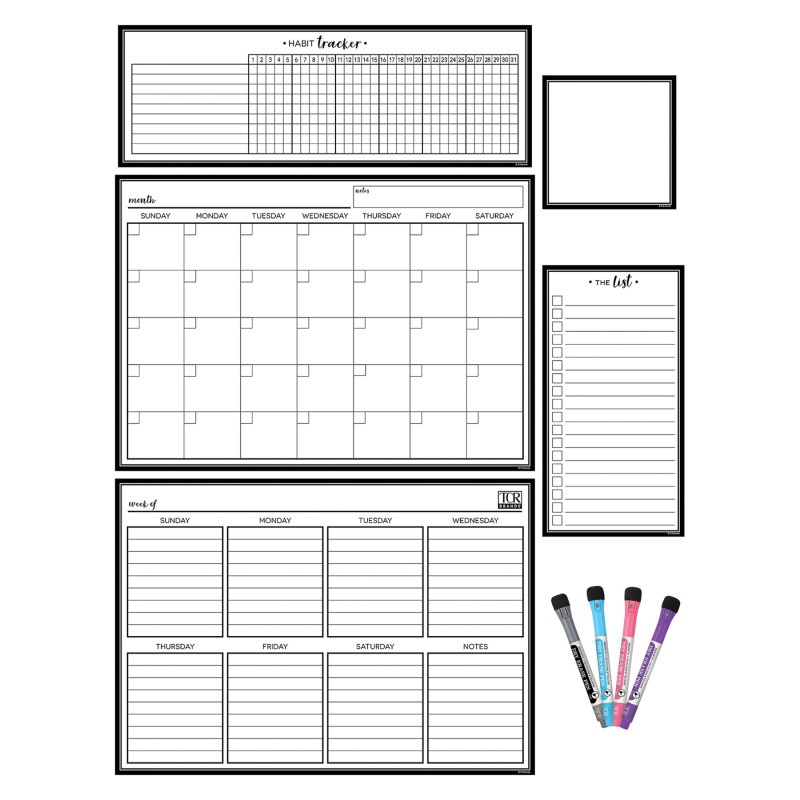 Blk/Wht Dry-Erase Mag Calendar Set