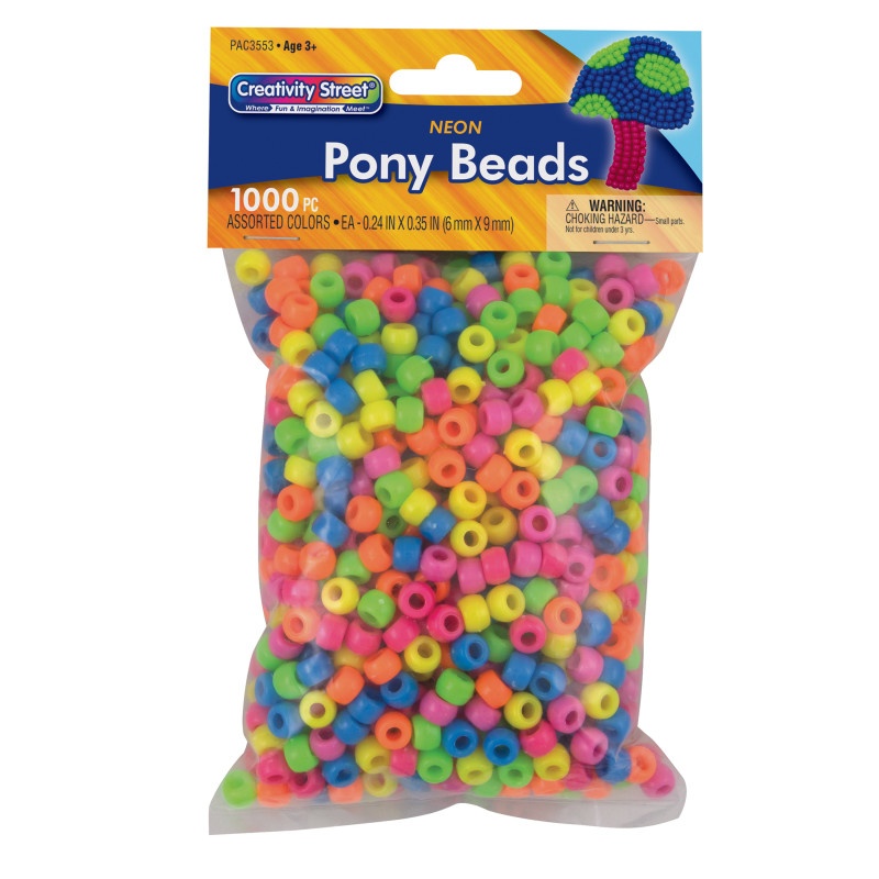 Neon Pony Beads Asst Colors 1000Pcs