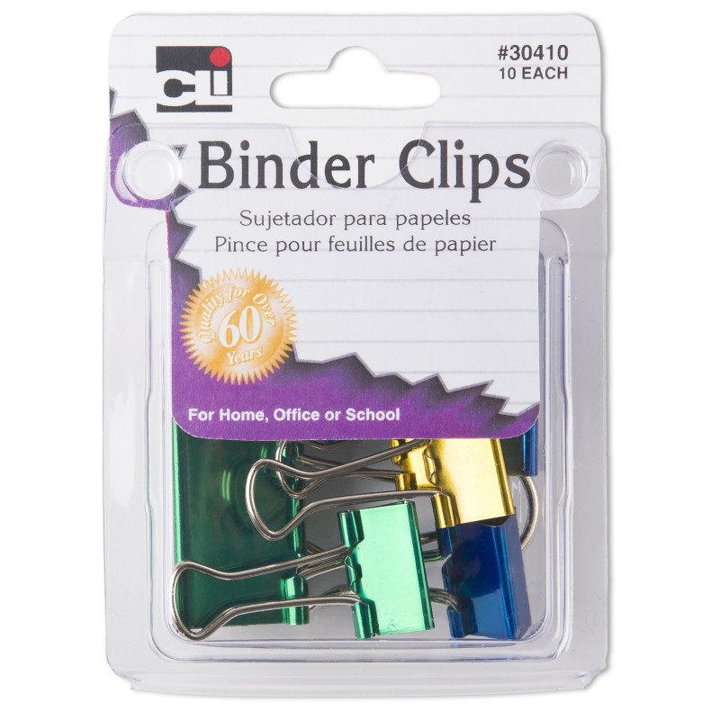 Binder Clips Asst Size & Color 10Pk