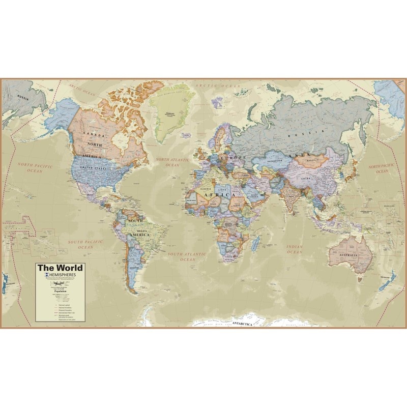 Boardroom Series World Wall Map Hemispheres Laminated