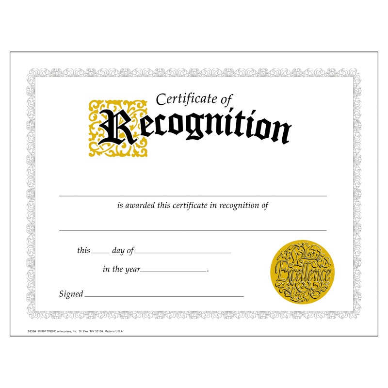 Certificate Of Recognition 30/Pk Classic 8-1/2 X 11