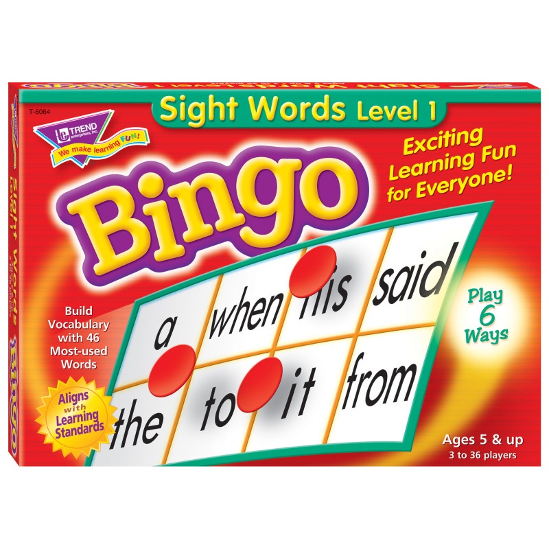 Bingo Sight Words Ages 5 & Up