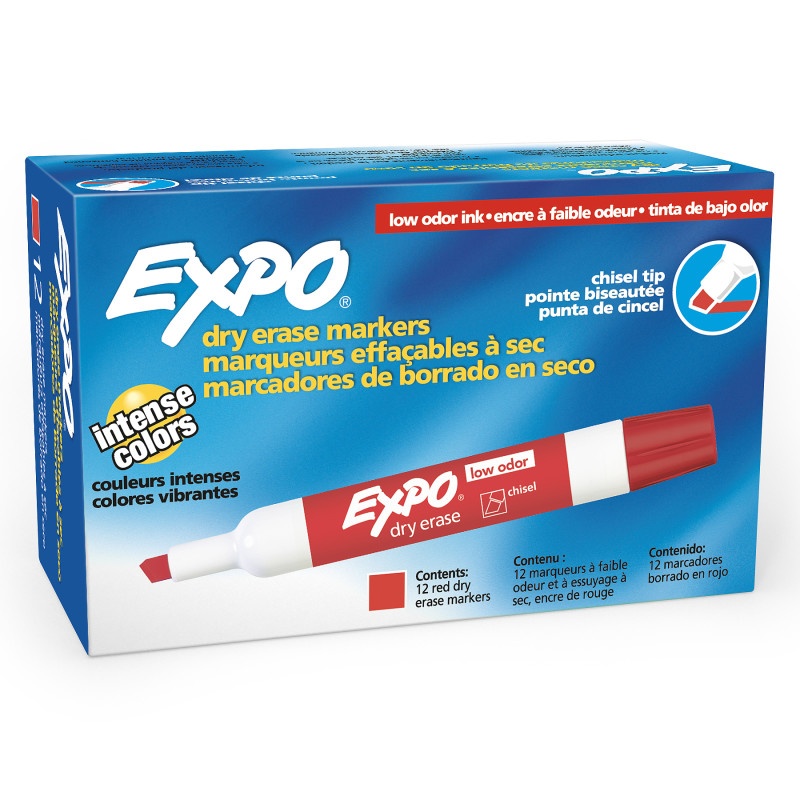 Box Of 12 Red Expo Low Odor Dry Erase Chisel Tip Markers