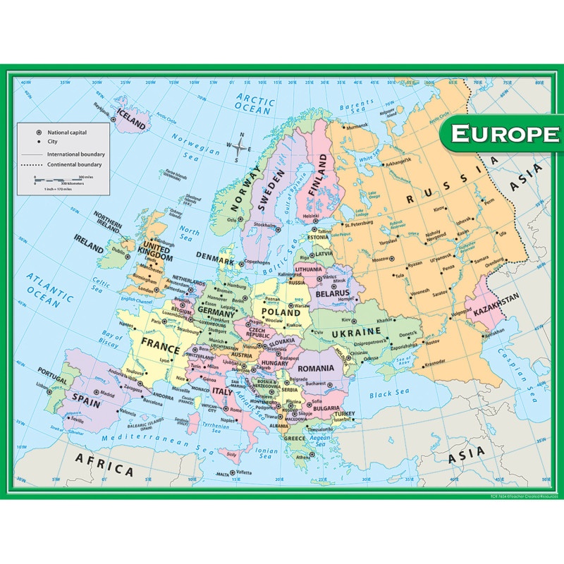 Europe Map Chart 17X22