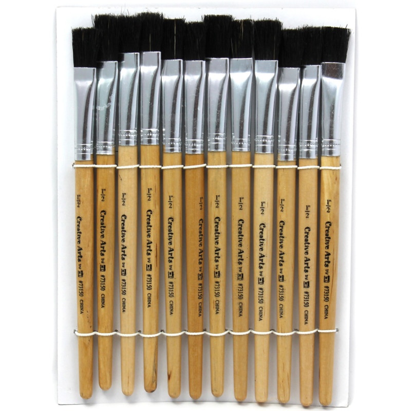Brushes Stubby Easel Flat 1/2In Natural Bristle 12Ct