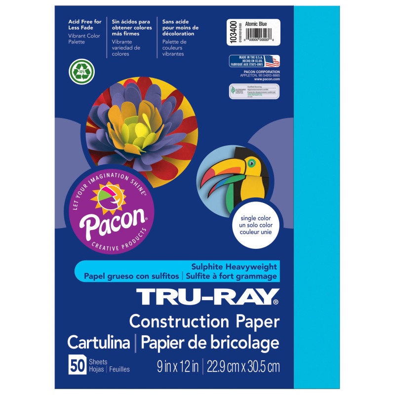 Tru Ray Atomic Blue 9X12 Fade Resistant Construction Paper