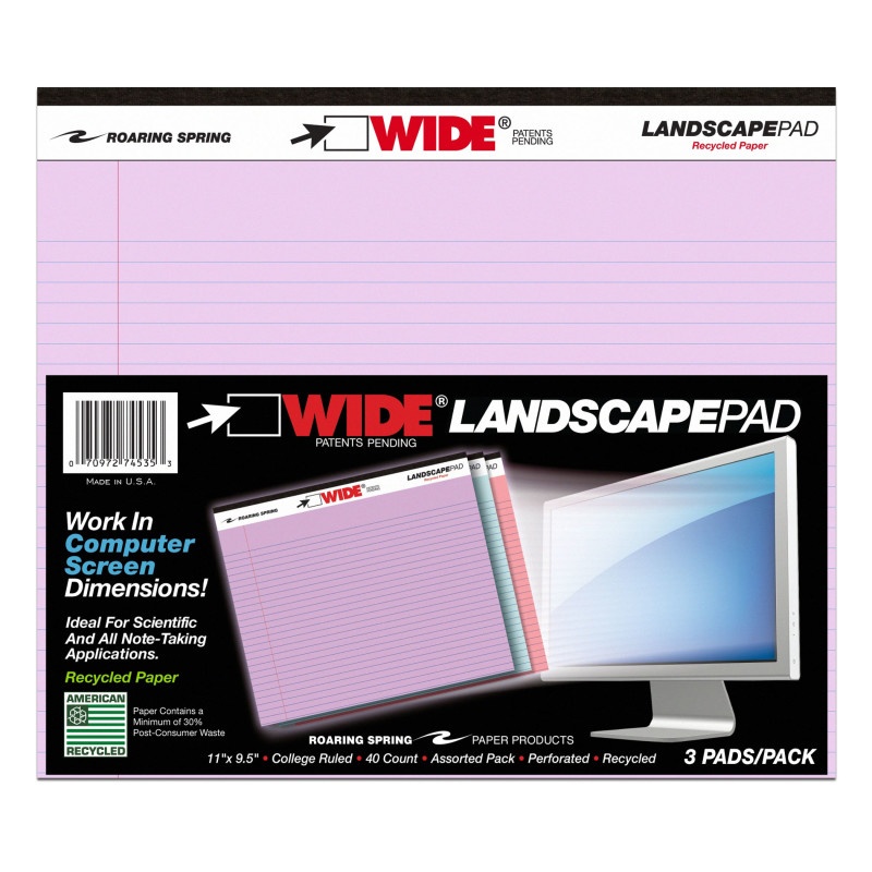 Legal Pad Landscape Assorted 3 Pack Orchid Blue And Pink