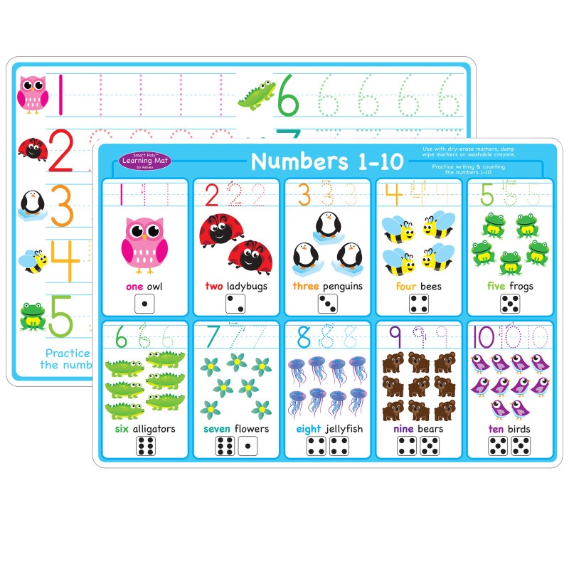 Numbers 1-10 Learning Mat 2 Sided Write On Wipe Off