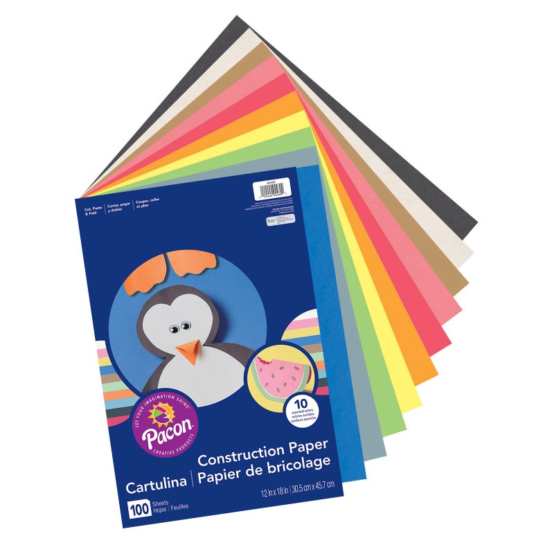 Lightweight Construction Paper 10 Colors 100 Sheets 12X18