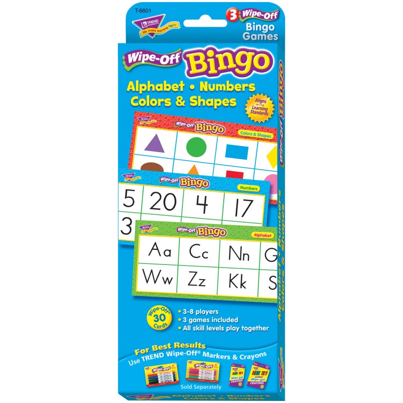 Alphabet Numbers Colors & Shapes Wipe Off Bingo