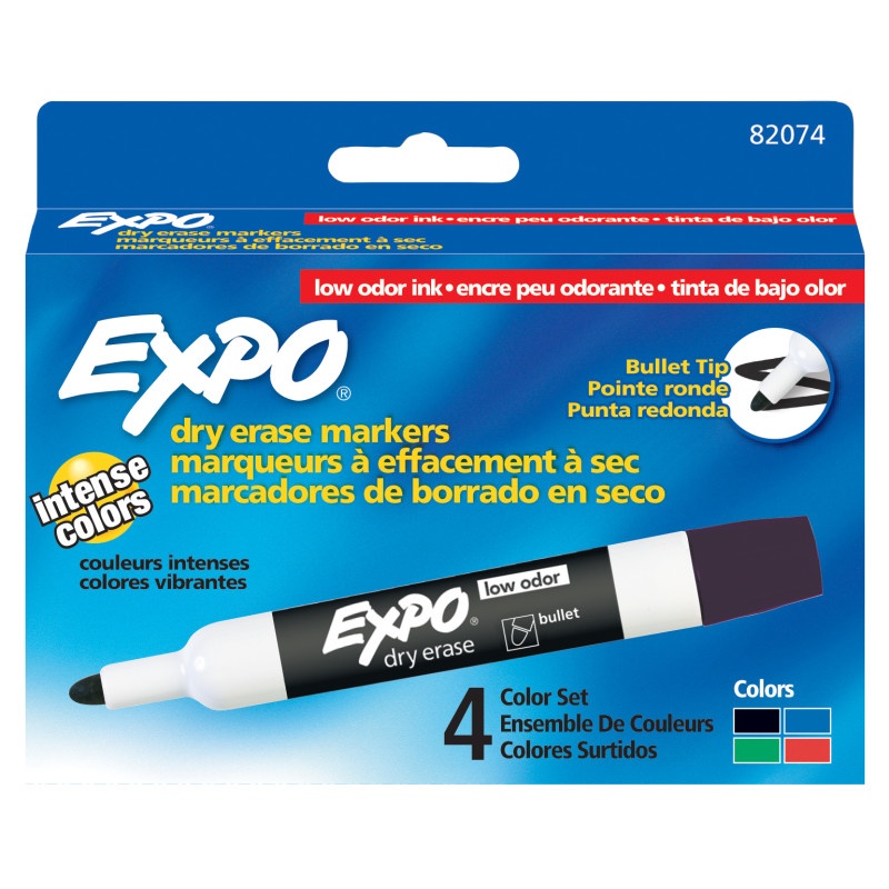 Marker Expo 2 Dry Erase 4 Clr Bull Black Red Blue Green