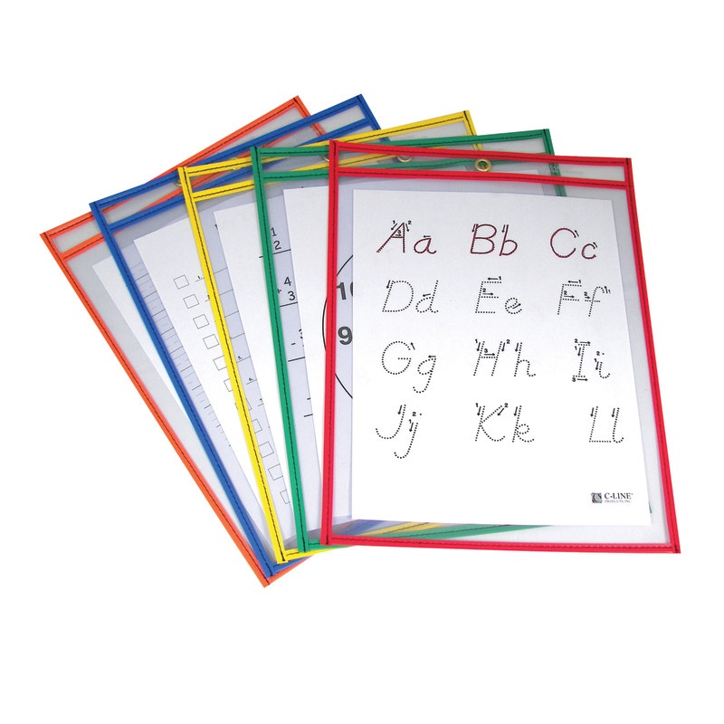 Reusable Dry Erase Pockets 5/Box Assorted Primary 9 X 12