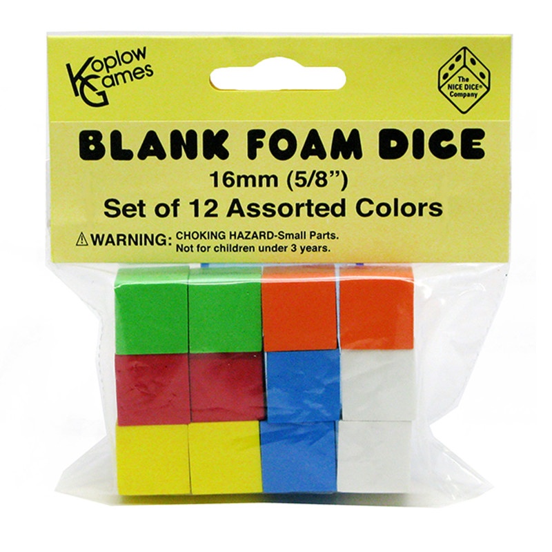 16Mm Foam Dice 12Pk Assorted Color Blank