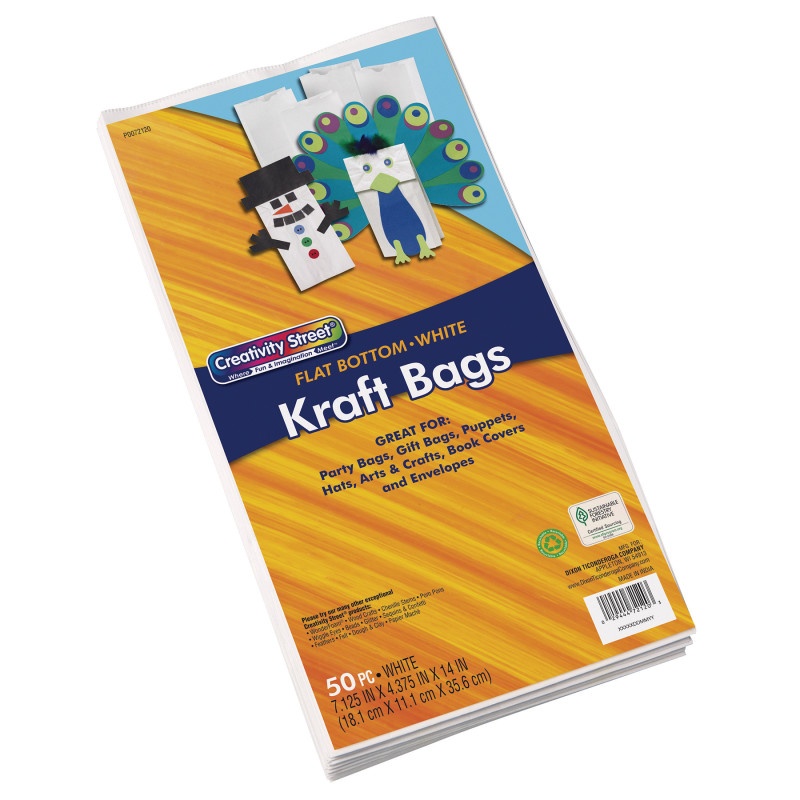 White Kraft Bag 50 Pack 7-1/8 X 4-3/8 X 14