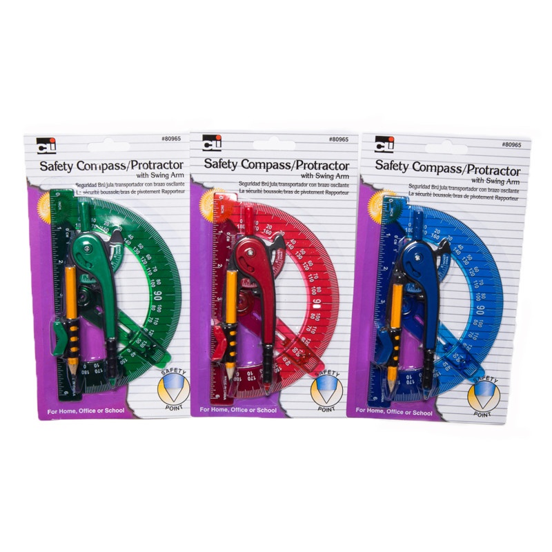 12 Compass 6In Swing Arm Protractor Assorted Colors