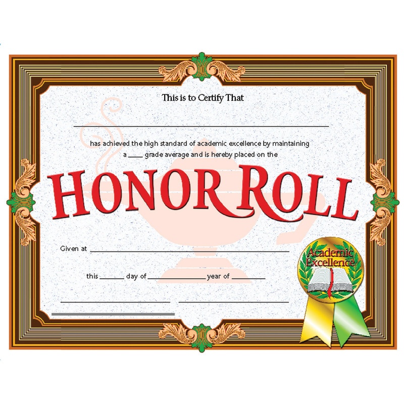 Certificates Honor Roll 30/Pk 8.5 X 11 Inkjet Laser