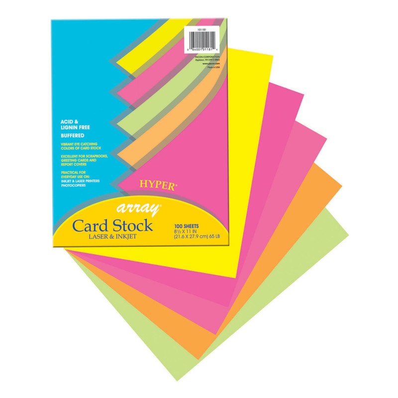 Array Card Stock Hyper 100 Sht Assortment 5 Colors 8- 1/2 X 11