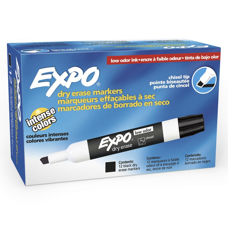 Box Of 12 Black Expo Low Odor Dry Erase Chisel Tip Markers