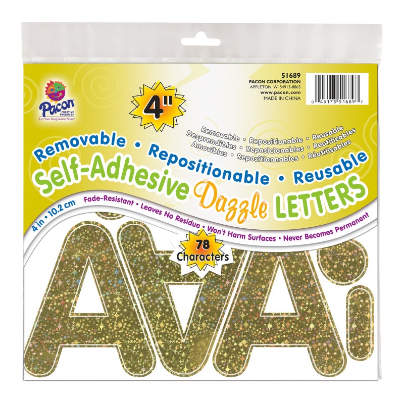 Letters Gold Dazzle Puffy Font 4In Self Adhesive