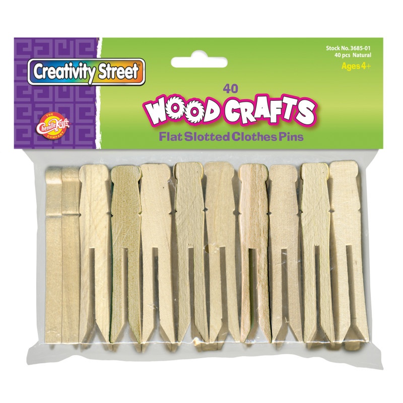 Wooden Flat Slotted Clothespin 40Pk Natural