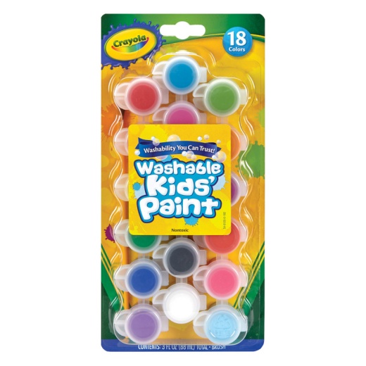 Washable Kids Paint 18Ct Paint Pots W/One Brush Classic & Bold
