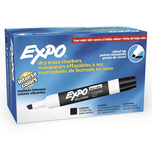 Expo Low Odor Dry Erase Chisel Tip Markers, Box of 12