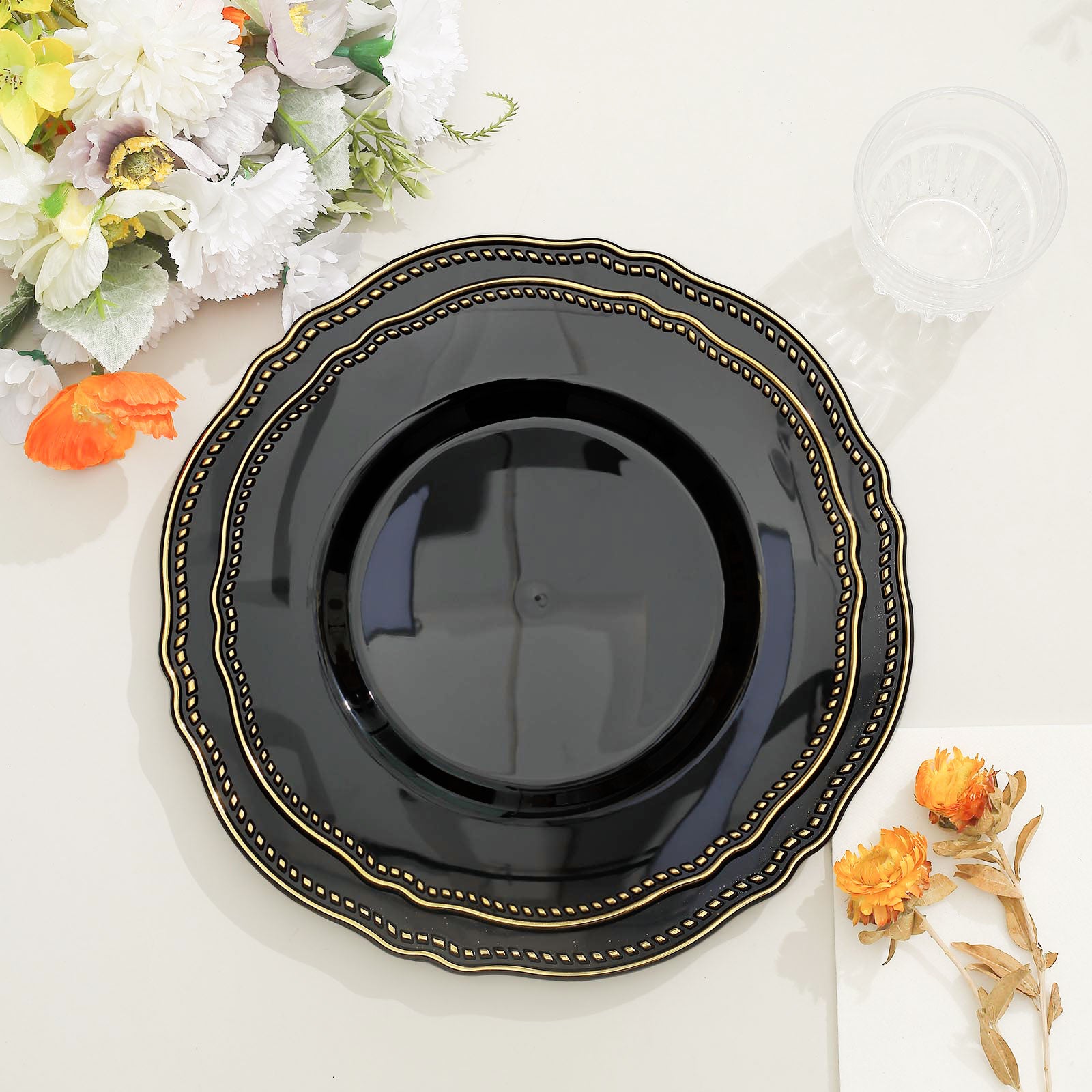 25 Pack  Black 9 Geometric Dinner Paper Plates, Disposable
