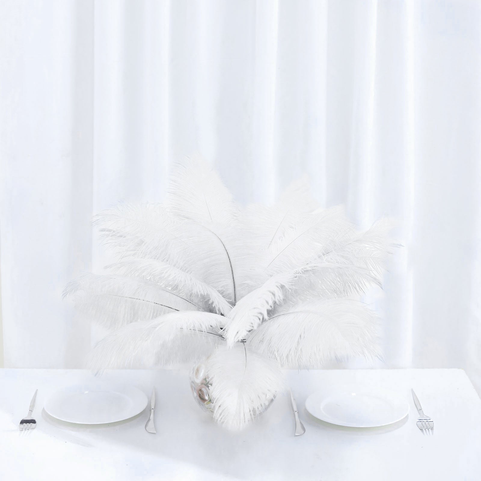 Set Of 12  24-26 White Natural Plume Ostrich Feathers Centerpiece