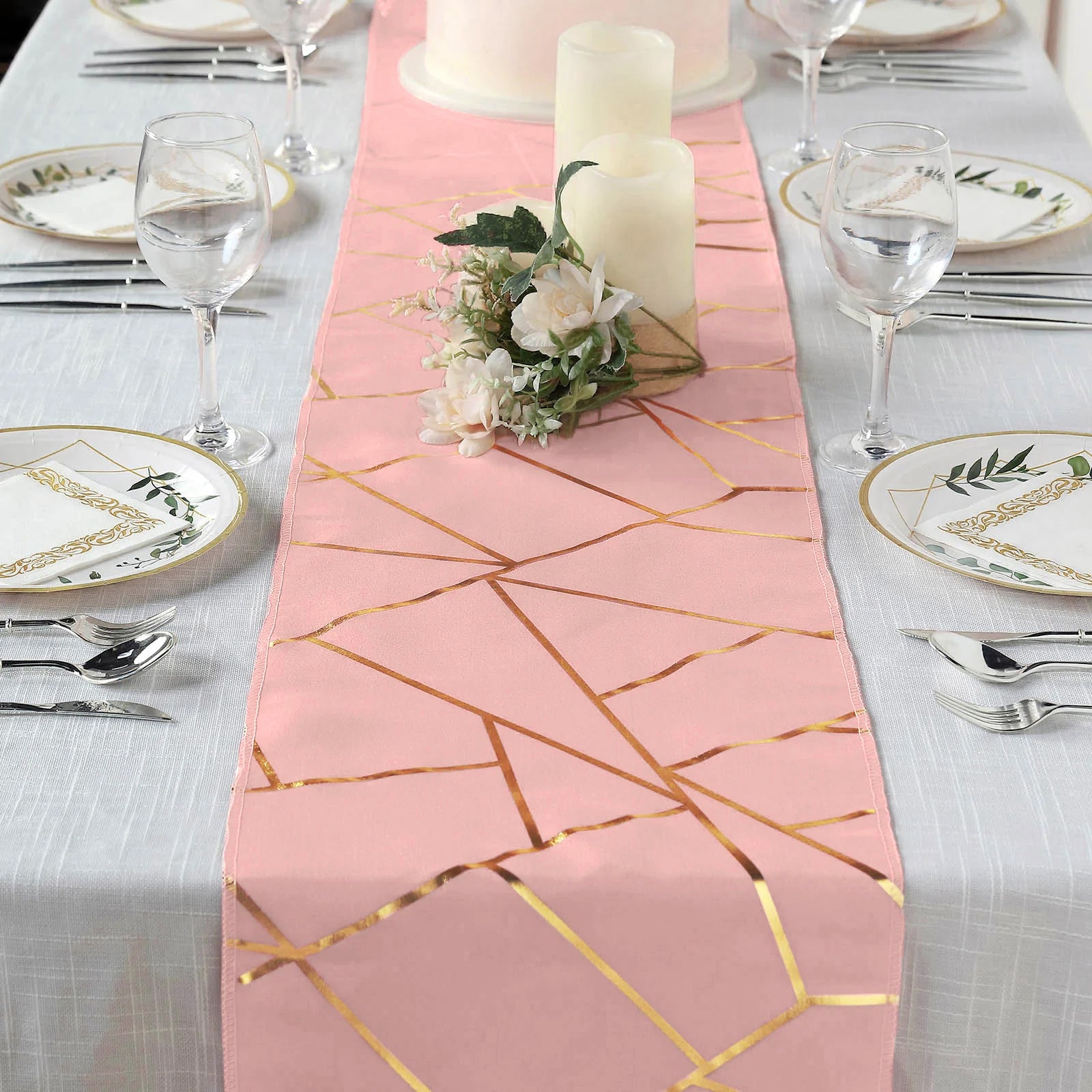 Rose Gold Glamorous Column Print Table Runner, Disposable Paper Table Runner  9Ft