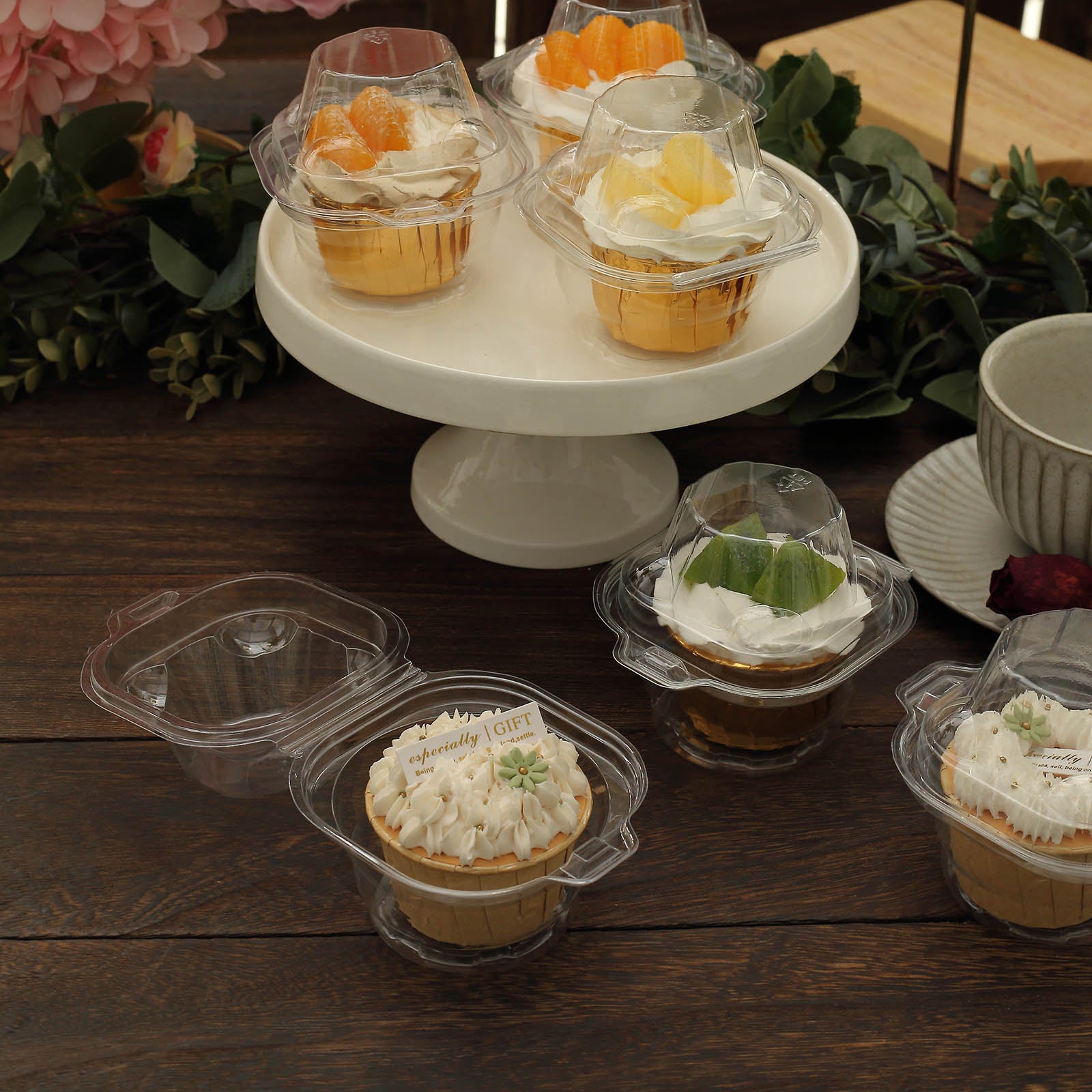 Individual Cupcake Containers (50 Pack) | Clear Plastic Disposable Cupcake  Boxes/Holders | Single Cupcake Holder with Dome Lid Bulk | BPA-Free Plastic