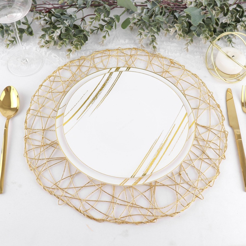 6 Pack Gold Metallic String Woven Placemats, Round Table Mats 15