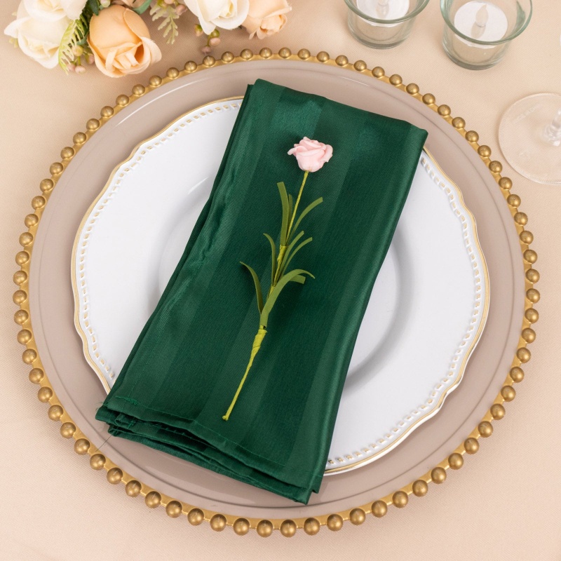 5 Pack Hunter Emerald Green Striped Satin Linen Napkins, Wrinkle-Free  Reusable Wedding Napkins - 20x20