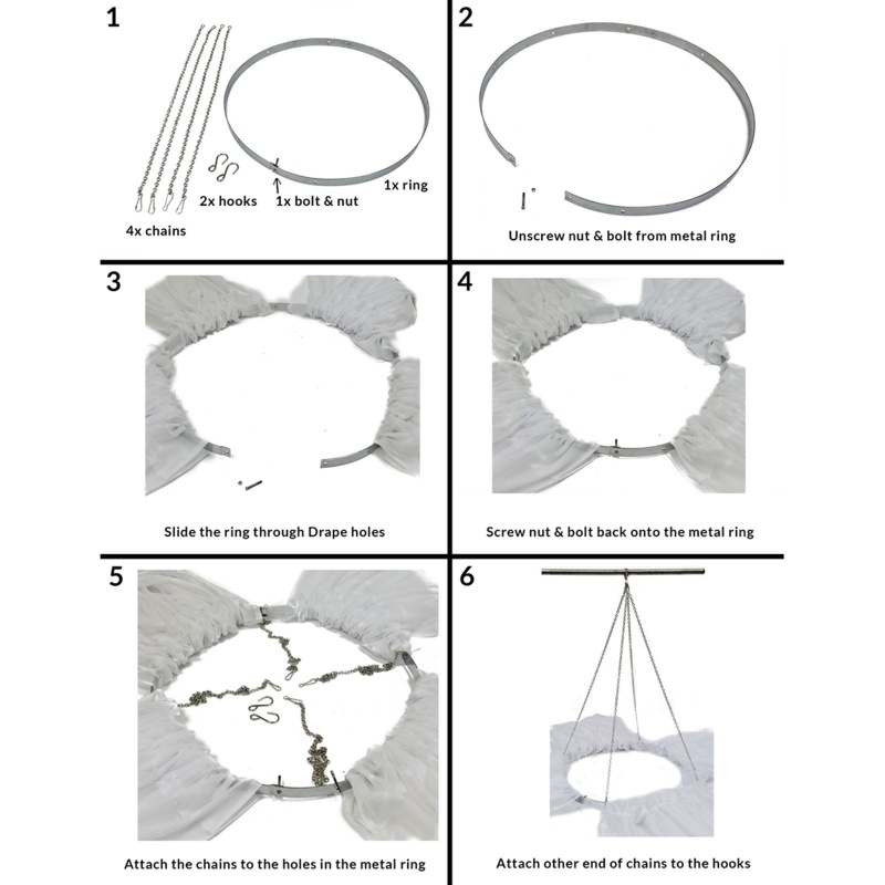 Hanging Hoop Ring Hardware For 12-Panel Ceiling Drapes And Free Tool Kit - 30"