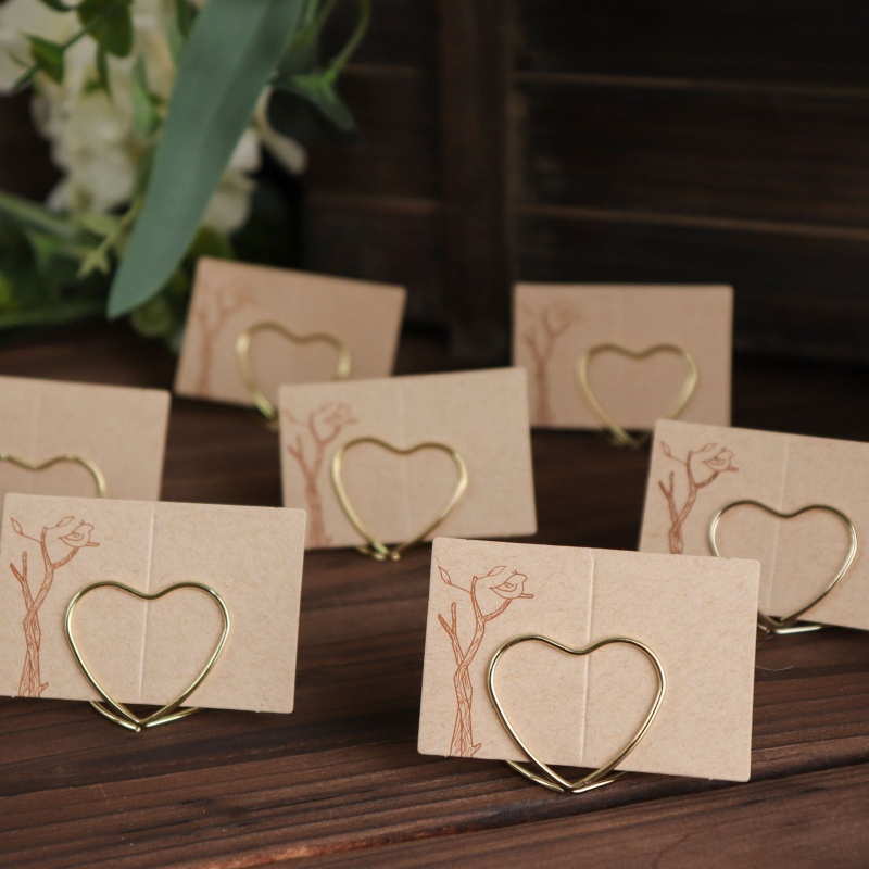 Gold Double Heart Place Card Holder Set of 12