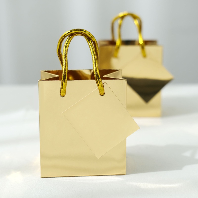 12 Pack | 5 Shiny Metallic Gold Foil Paper Party Favor Bags With Handles,  Small Gift Wrap Goodie Bags