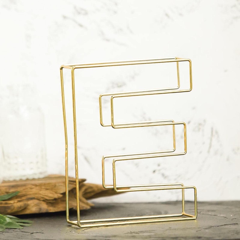 Gold Freestanding 3D Decorative Wire "E" Letter, Wedding Centerpiece 8" Tall