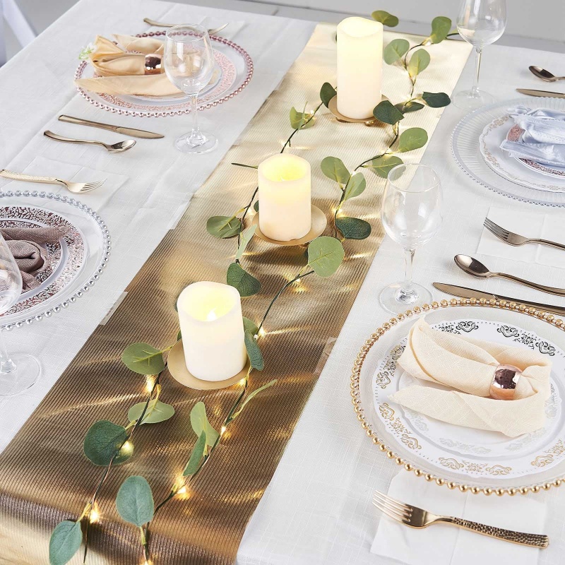 Gold Glamorous Column Print Table Runner, Disposable Paper Table Runner 9ft