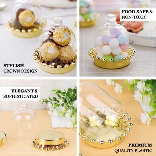 Plastic Mini Dome with Crown Design Party Decoration Favor Box Gold (1