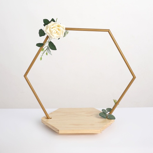 Hexagon Wedding Arch Cake Stand, Metal Floral Centerpieces Display 19