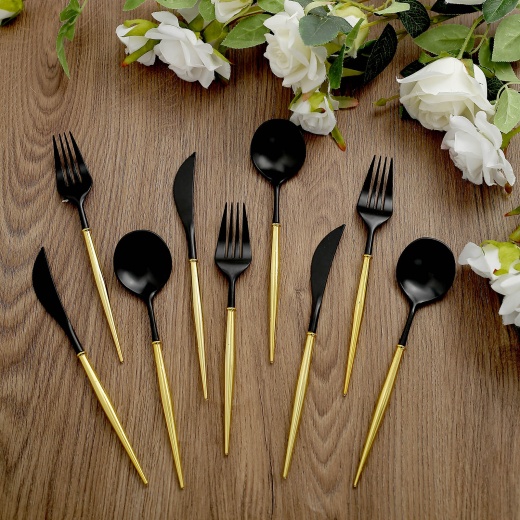 24 Pack Black Sleek Modern Plastic Silverware Set, Premium Disposable  Knife, Spoon & Fork Set 8