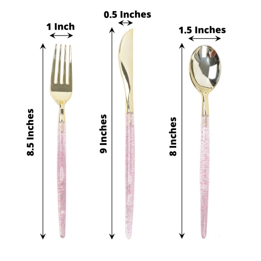 24 Pack Rose Gold Glittered Gold Plastic Cutlery Set, Disposable Silverware  Pack 8