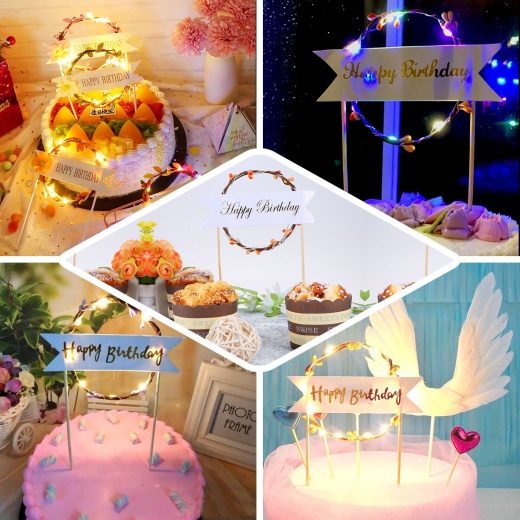 Real Feathers Adjustable Light Up LED Cake Topper - Warm White
