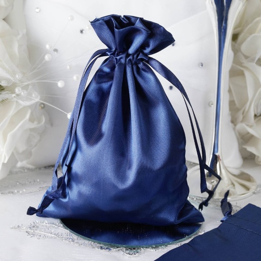 12 Pack Navy Blue Satin Wedding Party Favor Bags Drawstring Pouch